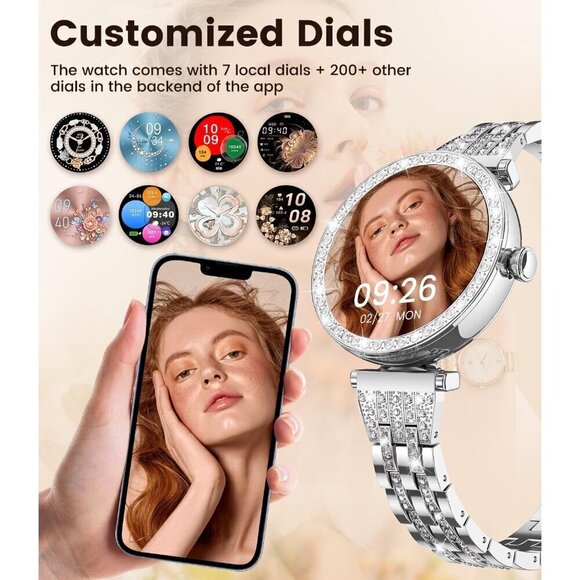 ✨ Lige Smart Watch Women Silver Compatible Android iPhone Diamond 2 Straps Watch - Picture 2 of 8